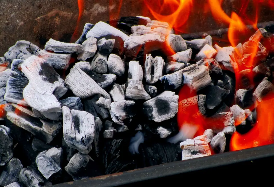 Close-Up of Burning Charcoal in Grill